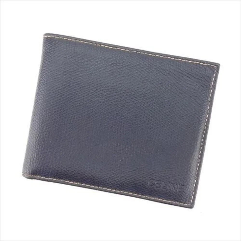 Celine Wallet Purse Bifold Navy Orange leather Mens Authentic Used